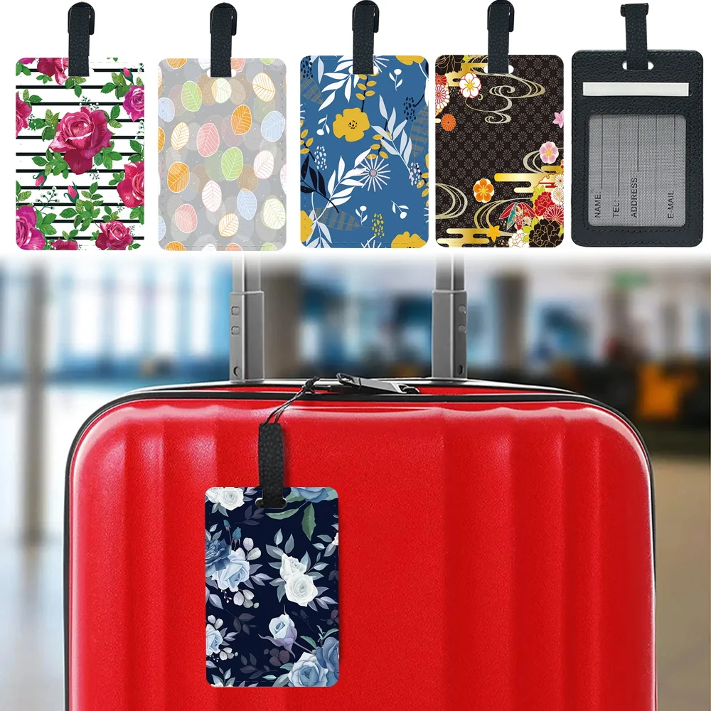 

Pu Travel Luggage Tag Personalized Portable Luggage Boarding Pass Fashion Baggage Boarding Tag ID Name Address flower Pattern