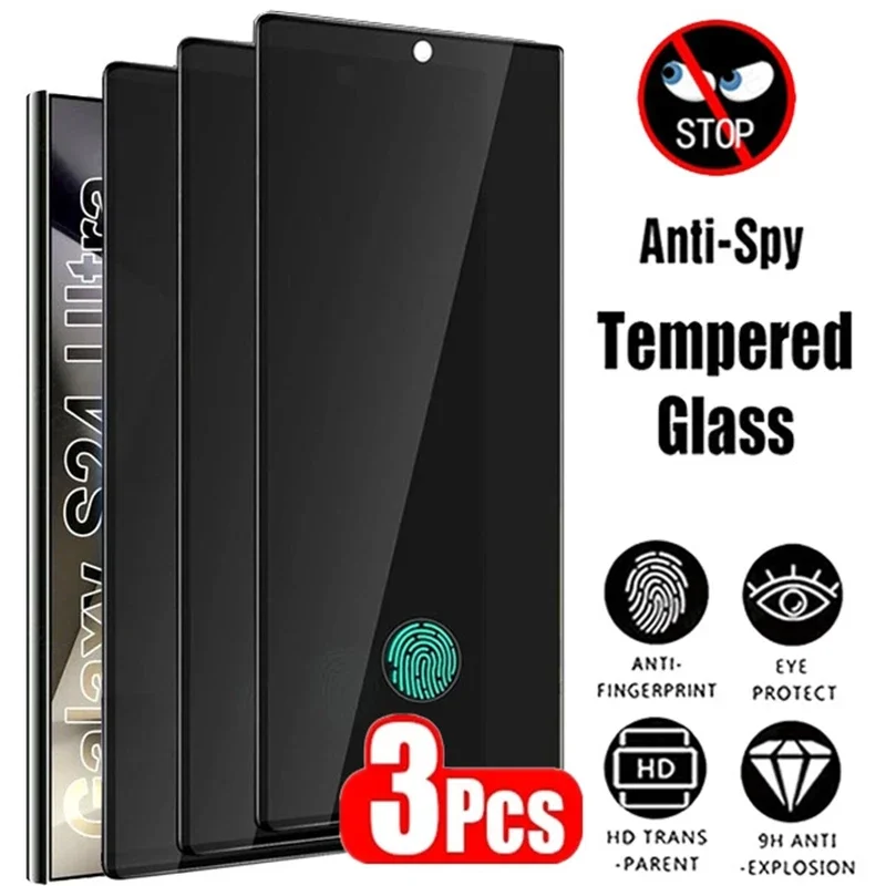 

3PCS Privacy Tempered Glass For S25 S24 Ultra Fingerprint Unlocking Screen Protector S24+ S25 Plus S25Ultra Glass