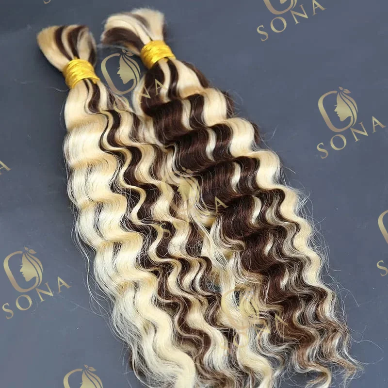 P4/613 Highlight Piano Color Blonde Deep Wave Bulk Human Hair No Weft Brazilian Virgin Brown Blonde Striped Bulk Braiding 1/2/3P