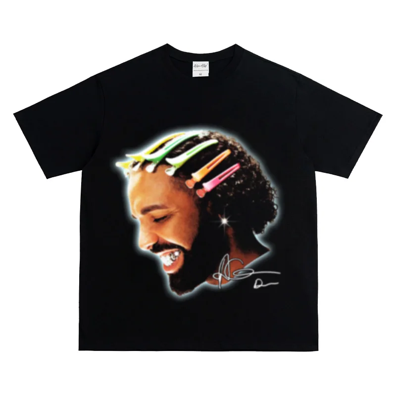 T-shirt stampata traspirante da uomo alla moda casual da uomo a maniche corte in cotone pesante di grandi dimensioni Drake da donna