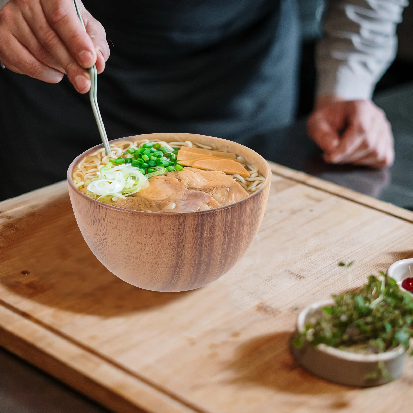 

Wooden Bowl Vintage Round Small Wood Bowls For Salad Rice Soup Fruit Serving Restaurant Home Kitchen Dinner Tableware