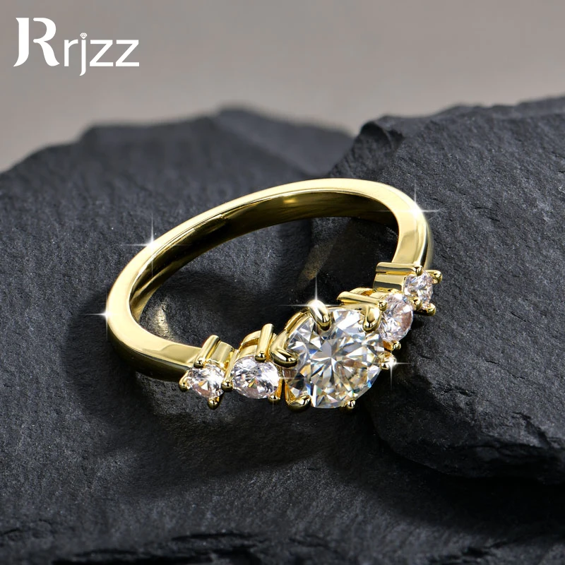 

Rrjzz 1CT D Color VVS1 Round Cut Lab Imitation Diamond Moissanite Engagement Ring with GRA 14k Gold Plated Women Wedding Ring