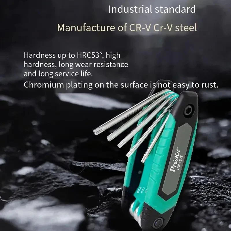 Pro'sKit 8-in-1 Folding Allen Wrench Set, Metric Allen Key Set, or Folding Tamper-Proof Torx Key Set, Portable Star Wrench Kit