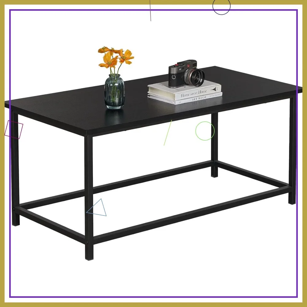 

Современный черный журнальный столик, прямоугольный, минималистичный, для гостиной, офиса, промышленной, простая сборка, 39,4x19,7x17,7 дюймов