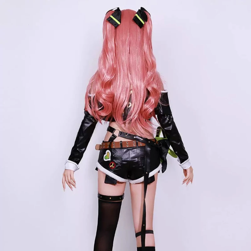 Nicole Demara ZZZ Cunning Sweetheart Skin Cosplay Neon Pink Bralette Harajuku Punk Arm Warmers Harness Belt Mini Dress Set view 4