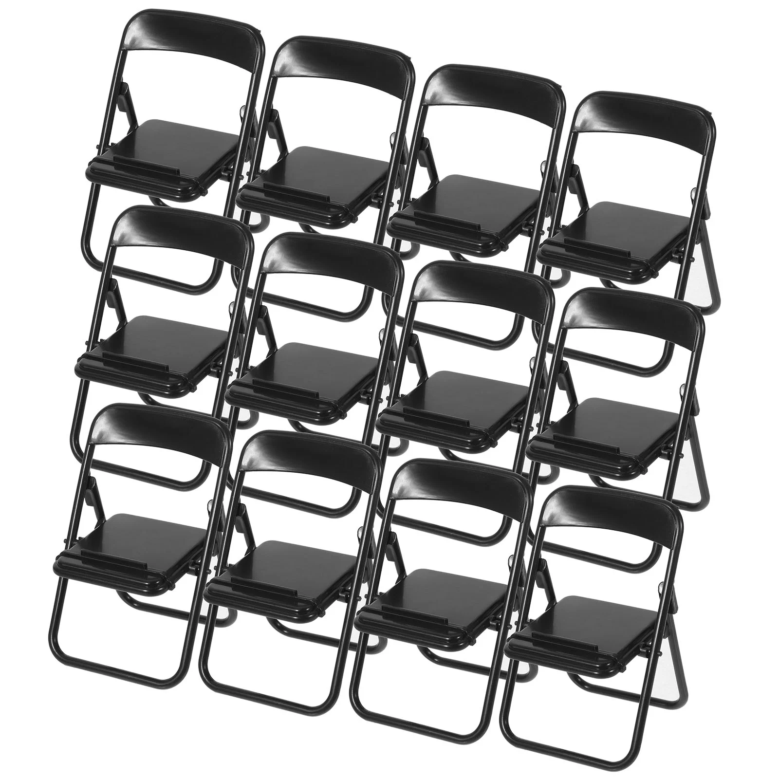 

12 Pcs Mini Furniture Model Folding Chairs Toy House Black Plastic for Action Figures