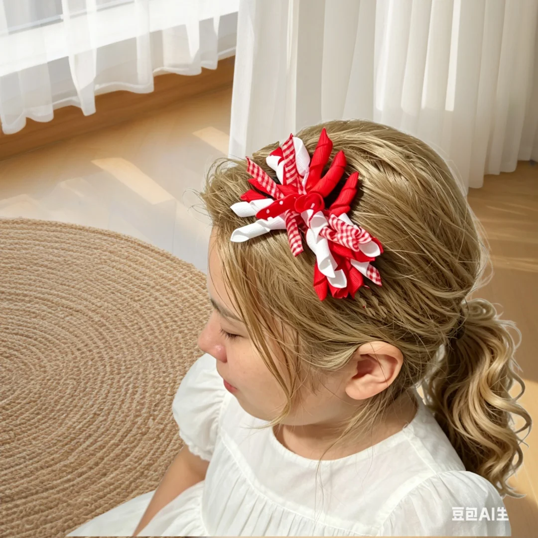 

10PCS Girl Hair Ties Alligator Clip Coiled Gingham Plaid Ribbon Children Hairpin Corker Bobbles Daily School Sports Accessories