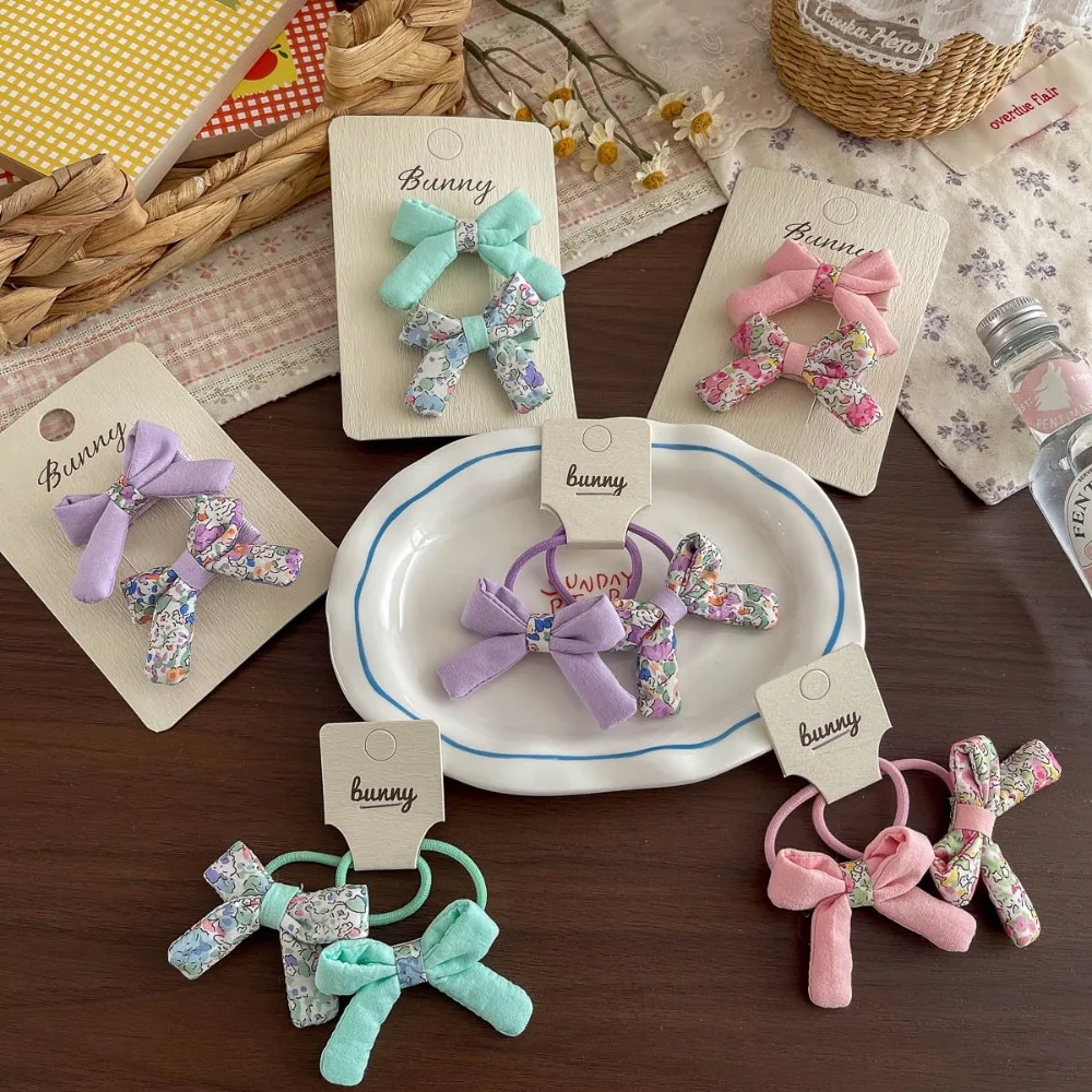 Baby Floral Streamer Bow Hair Clips Soft Fabric Ponytail Scrunchies Fresh Side Bang Hair Accessories Girls Photograph Decor