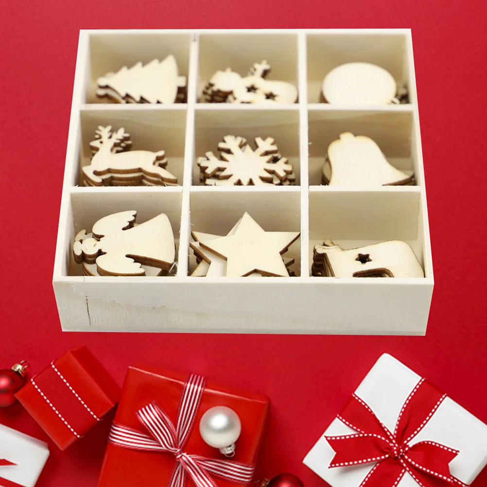 

72 pcs 1 Set 9 Compartments Crafts Diy Graffiti Pendants Christmas Wooden Decorations Hanging Artwares Simple Wooden Handiworks