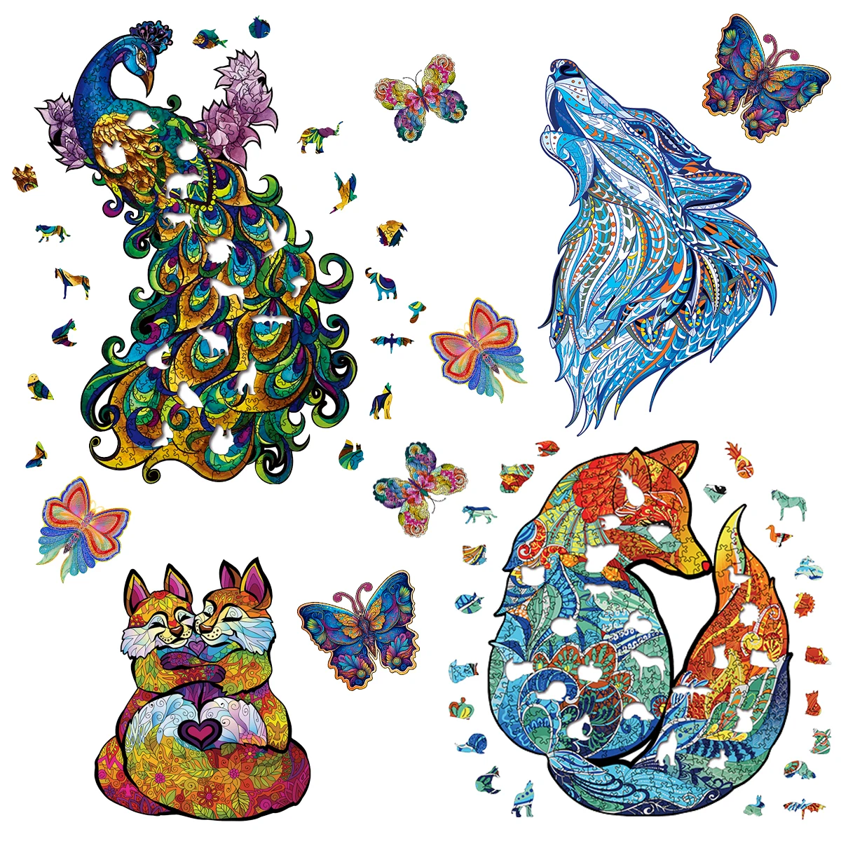 

Peacock Fox Wooden Puzzles For Adults Children Wood DIY Crafts Animal Shaped Christmas Gift Jigsaw Puzzle Hell Difficulty