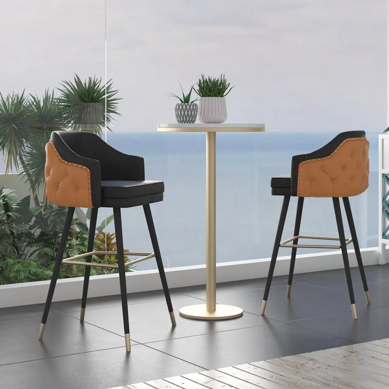 Modern High-quality Bar Stool Leather Upholstered Dining Chair Counter Height Bar Chair