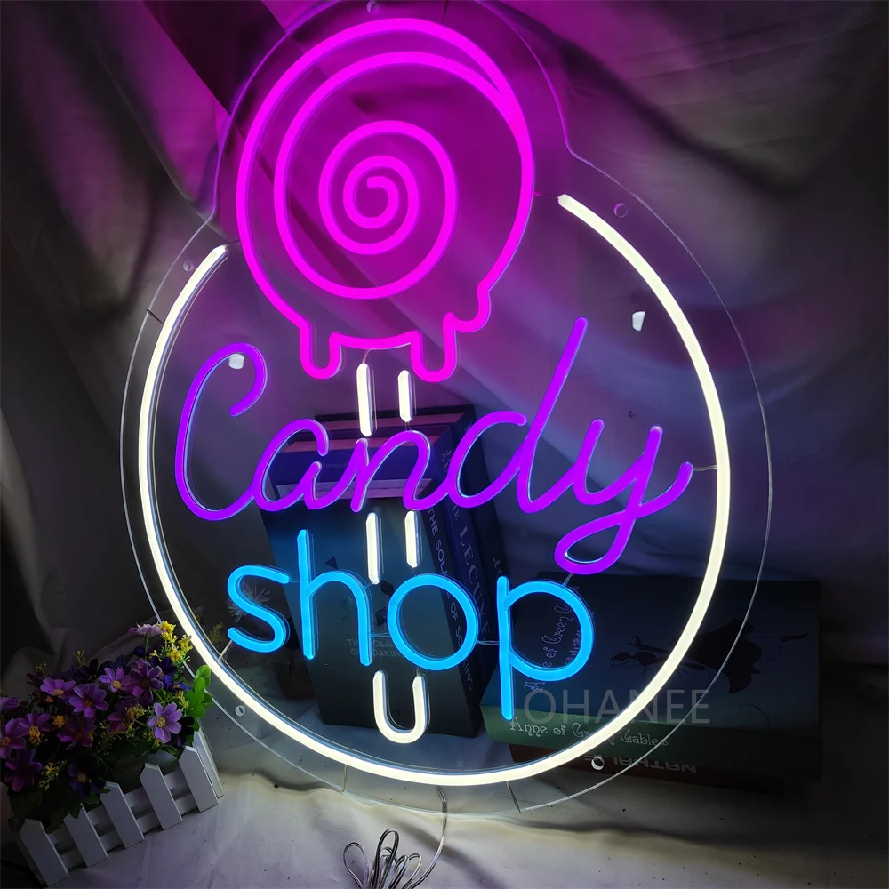 Candy Lollipop Shop Neon Sign Shop Store Wall Decor Led Light for Party Bedroom Wall Hanging Neon Lights Custom Store Signage