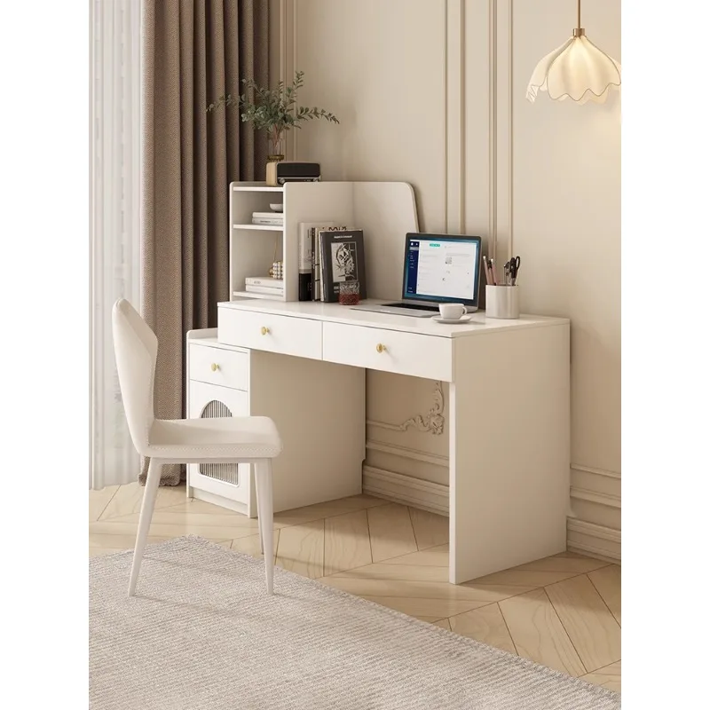 solid wood cream style white desk bookshelf integrated combination of simple modern home bedroom desktop computer desk