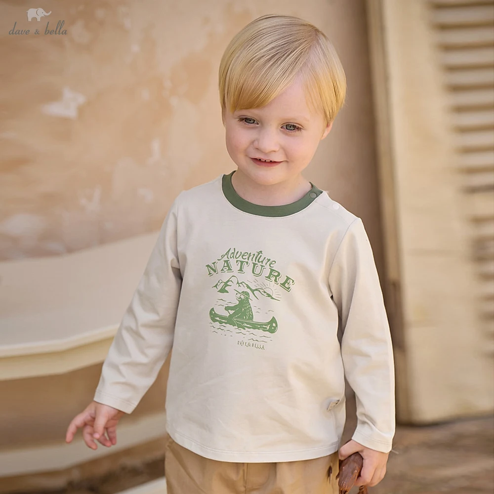 Dave Bella Boys Printed Long Sleeve T-shirt Children Spring Autumn Pullover Casual Kids Bottom Top Outdoor Clothes DB3262809