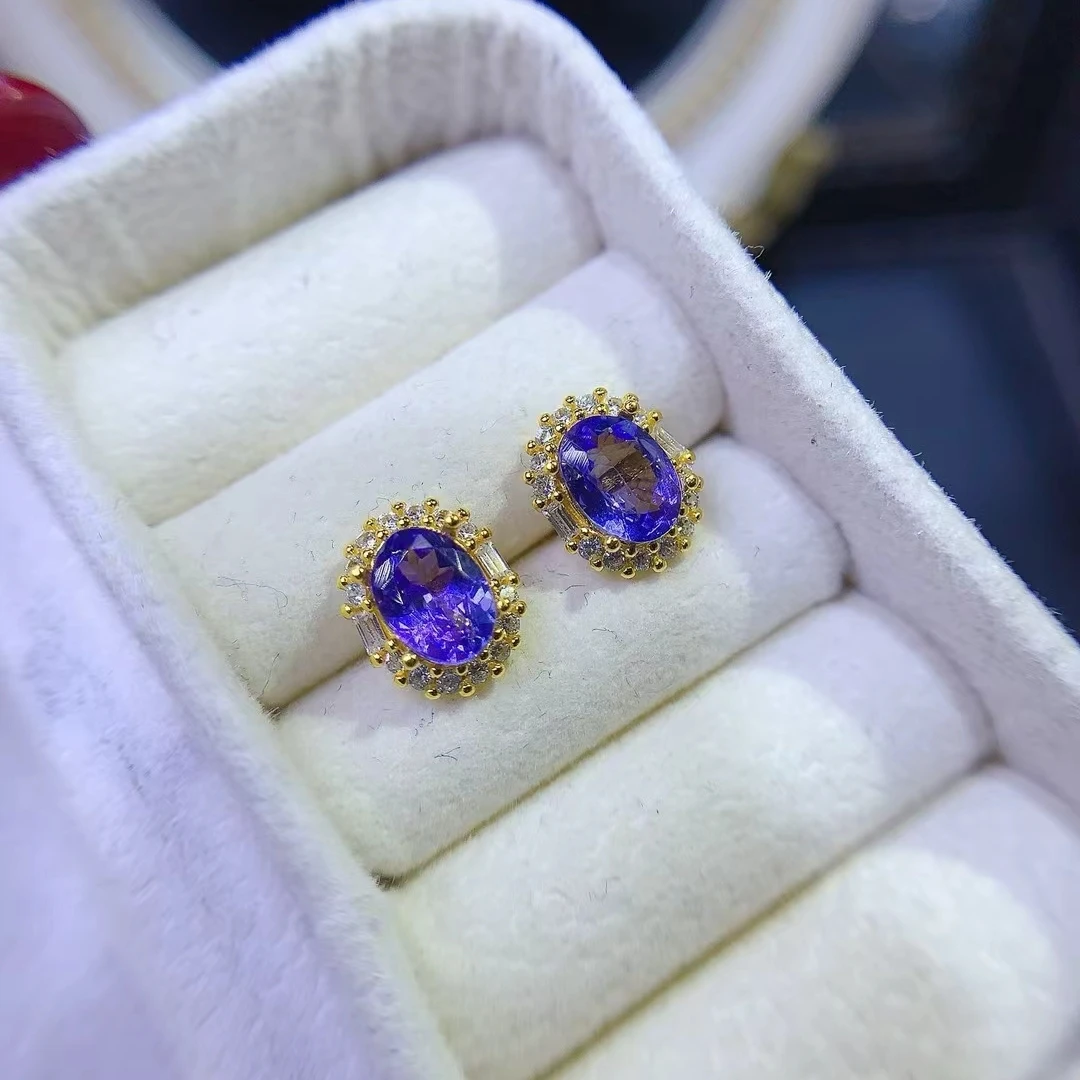 

KJJEAXCMY Tanzanite Earrings S925 Sterling Silver High Clarity Natural Gemstone Elegant Simple Design Luxury Birthday Jewelry
