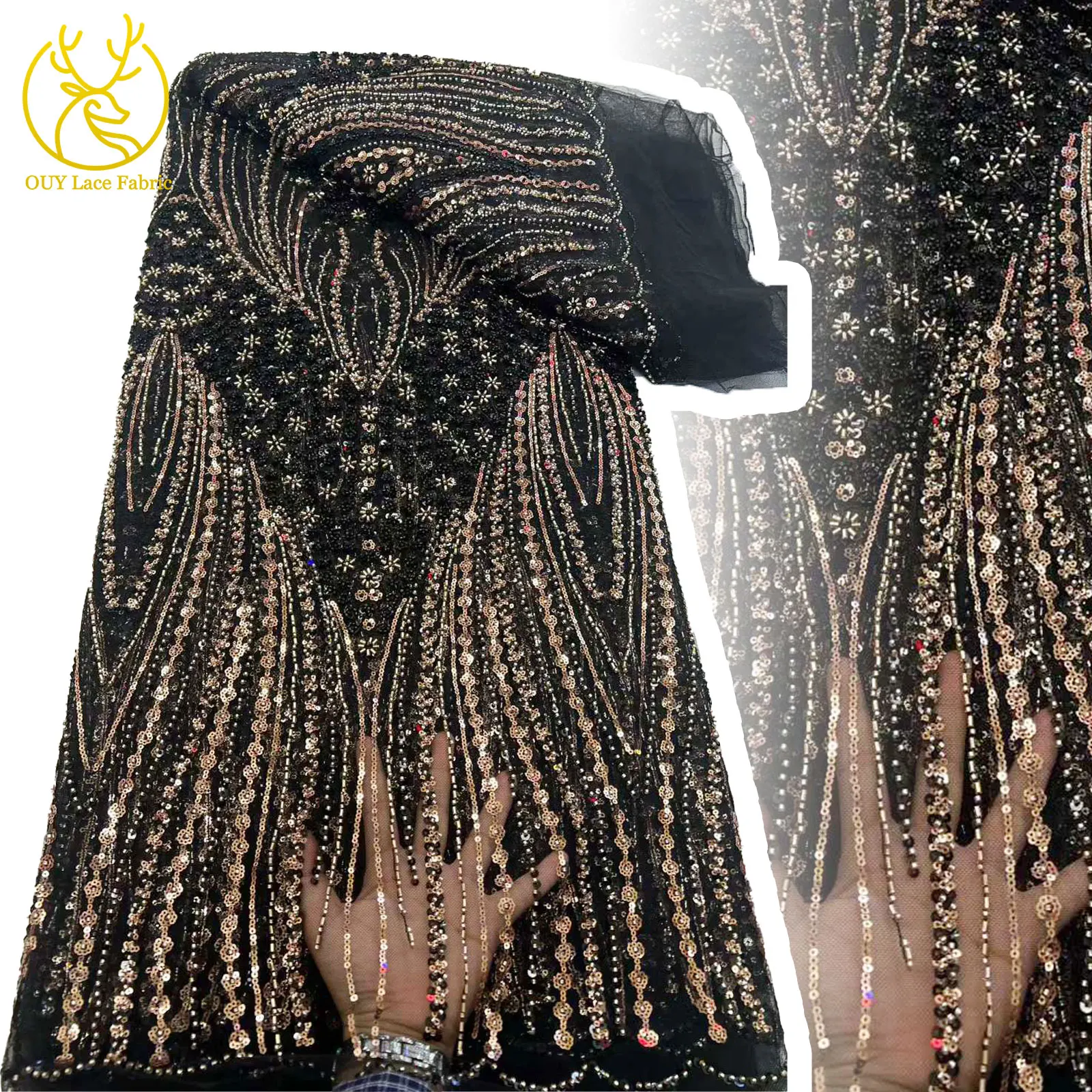 

Новая африканская ткань с пайетками и кружевом 2026, изысканное французское кружево с бисером, нигерийская ткань для женских вечерних платьев, материал для шитья, 5 ярдов