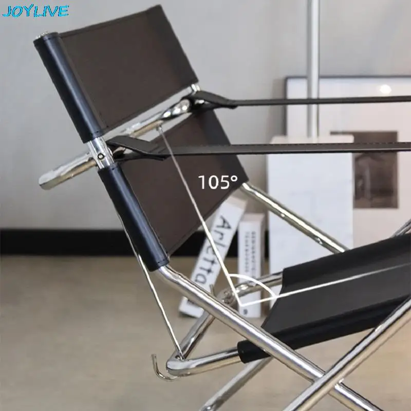 JOYLIVE-Silla de ocio plegable, sillín de acero inoxidable, respaldo de cuero, moderna y minimalista, de lujo, novedad de 2023