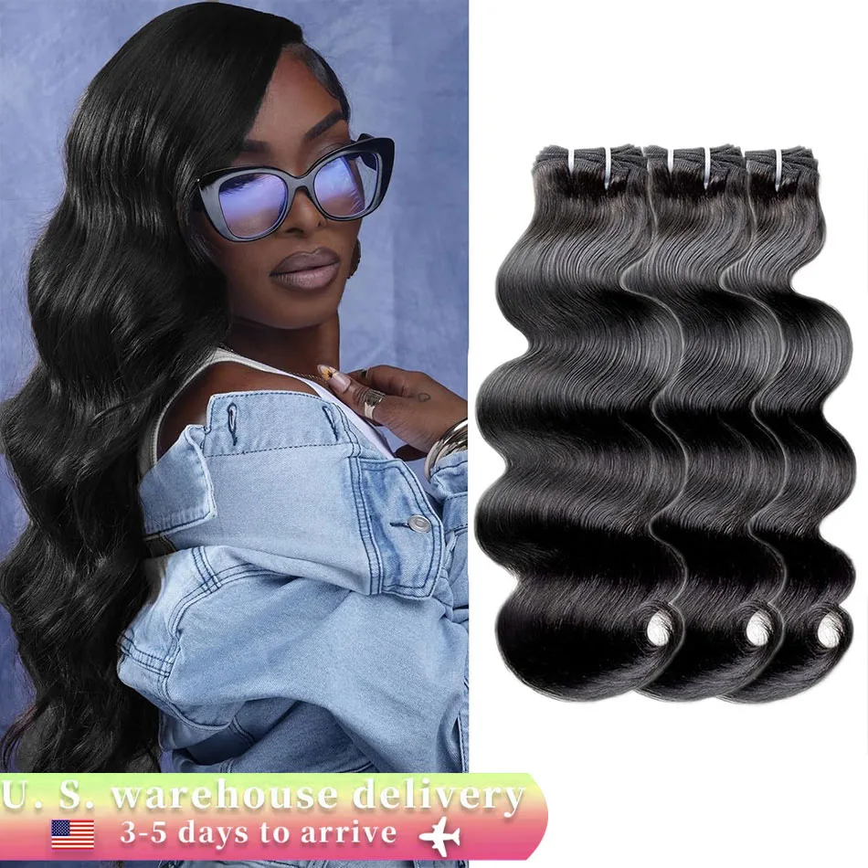 Grosso Raw Vigin extensões de cabelo, Body Wave Bundles, 100% virgem não processada, cabelo humano brasileiro, cabelo longo, cor natural, 3 Pacotes