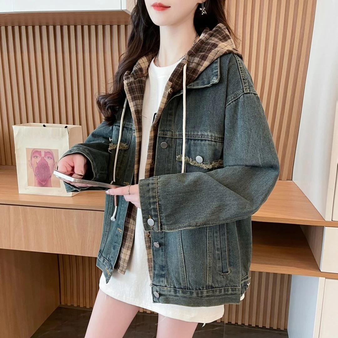 2026 Spring Retro Denim Jacket for Teen Girls Fake Two Piece Casual Student Outerwear Chic Vintage Style Top