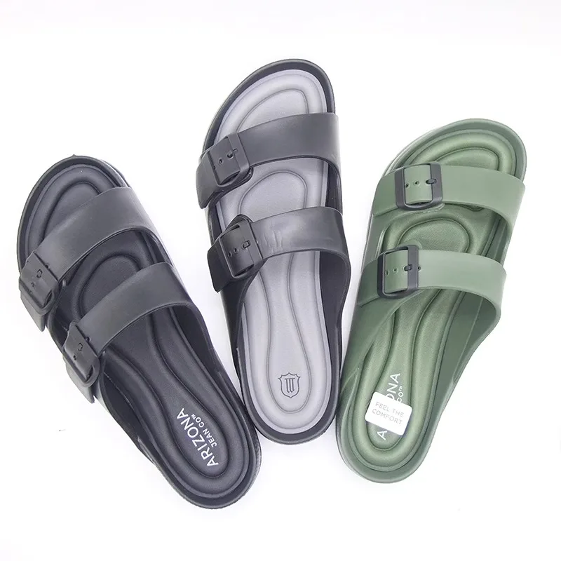 Men's Comfortable Slippers 2023 Summer EVA Beach Casual Anti Slip Fashion Green Labe Double Strape Adjustable Massage Sandals