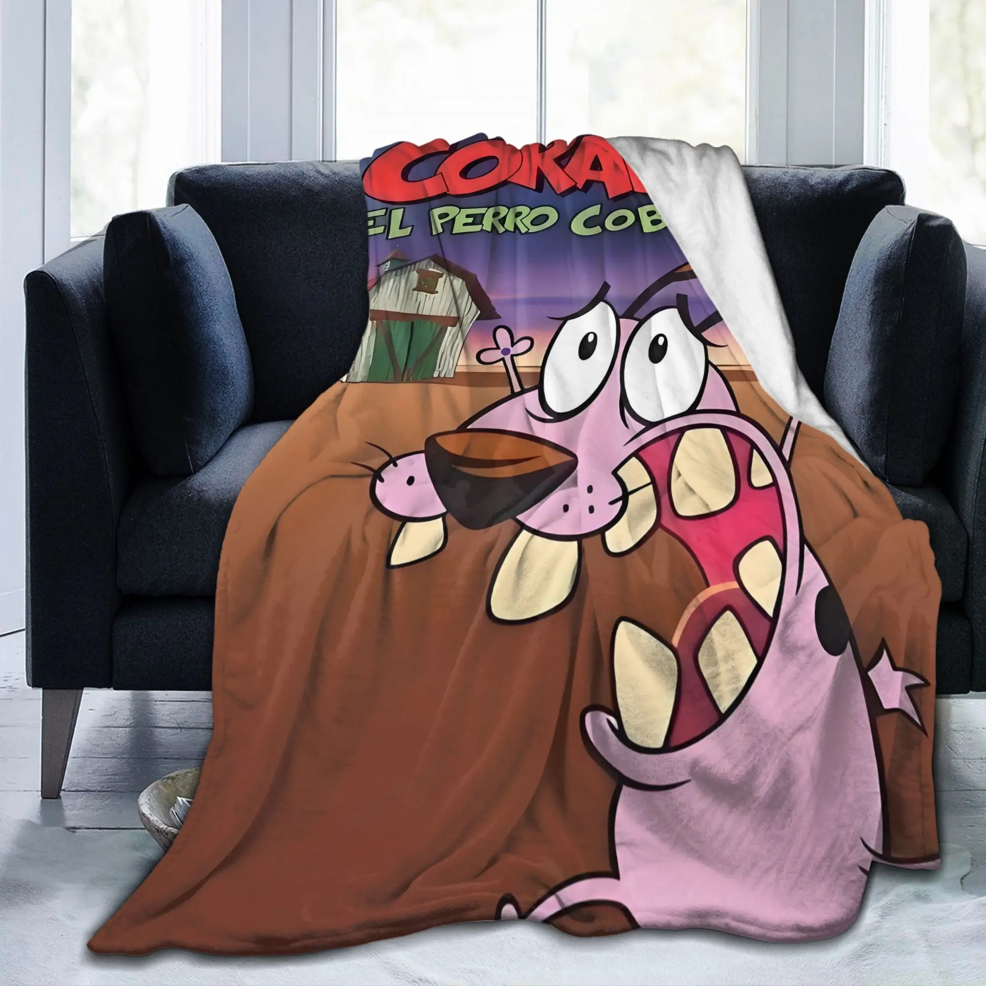 Custom Courage The Cowardly Dog Blankets Breathable Soft Flannel Winter Cobarde Adventure Throw Blanket for Sofa Outdoor Bedding
