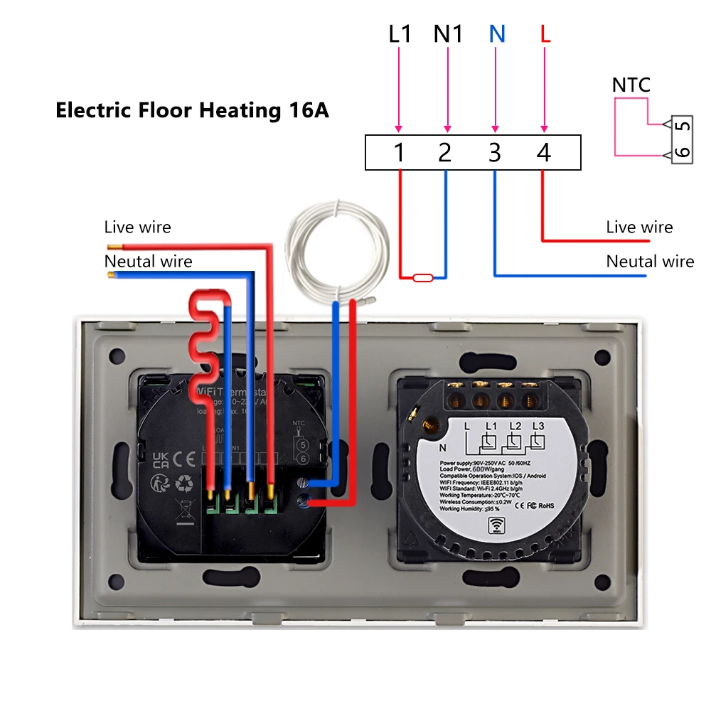 Bingoelec Tuya WiFi Touch Switch with Smart Thermostat Electric Floor Heating Water/Gas Boiler Temperature Controller for Home