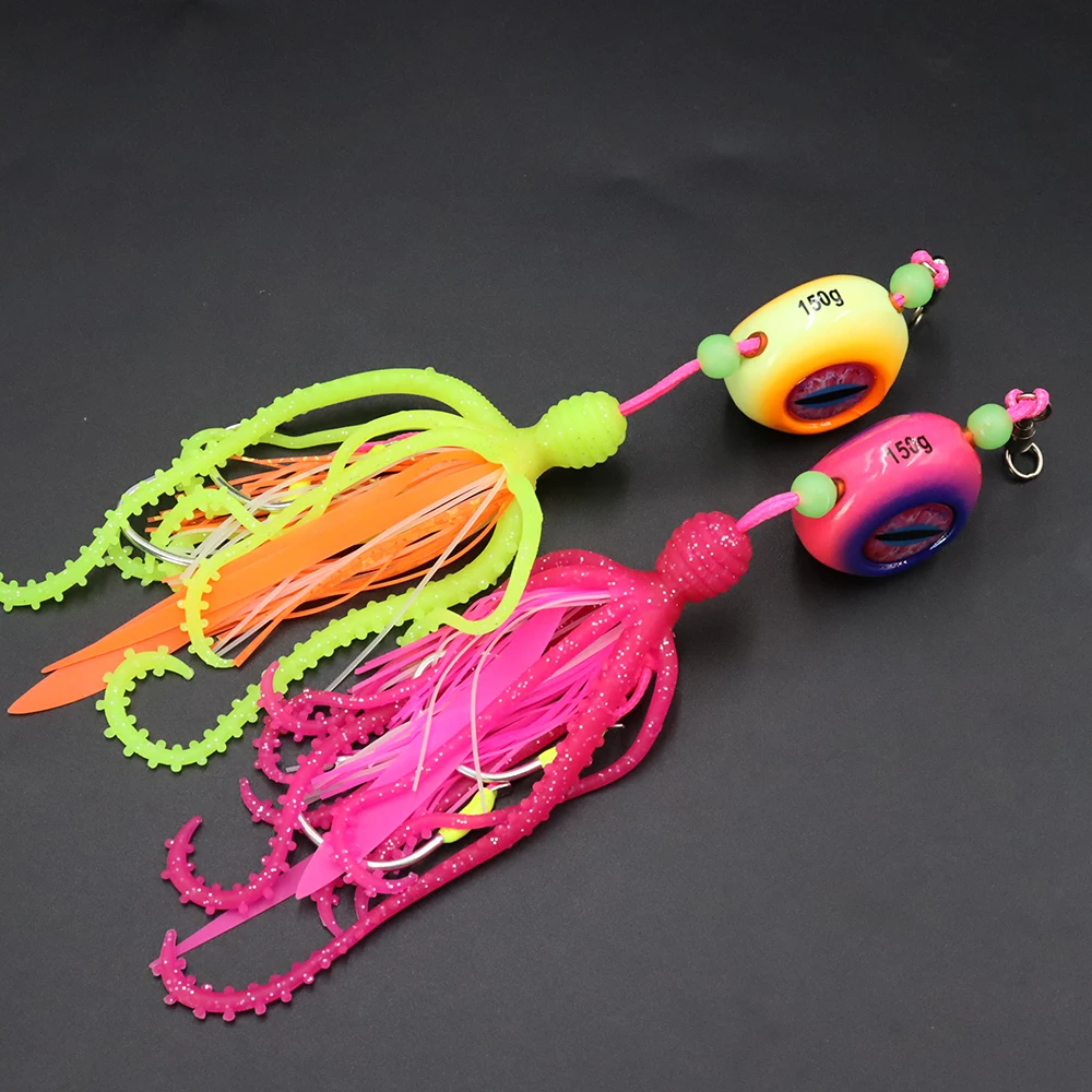 ZYZHE 1 Stück Meeresfischerei-Köder 120/150/200G Leuchtender JIG mit Weichem Oktopus-Köder Bootsfischen Schnurhaken Tiefsee-Angelköder – Detail 14