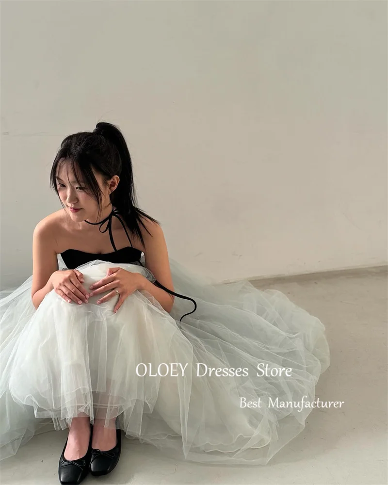 Oloey-シンプルイブニングドレス、韓国の写真撮影ドレス、ピンセット床の長さのプロムガウン、コルセットバックパーティーウェディングドレス