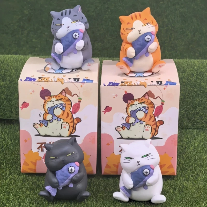 

Набор из 4 миниатюрных фигурок кошек-рыбаков (5 см) в слепой коробке, милые аниме-модели, декор для рабочего стола, подарки на день рождения