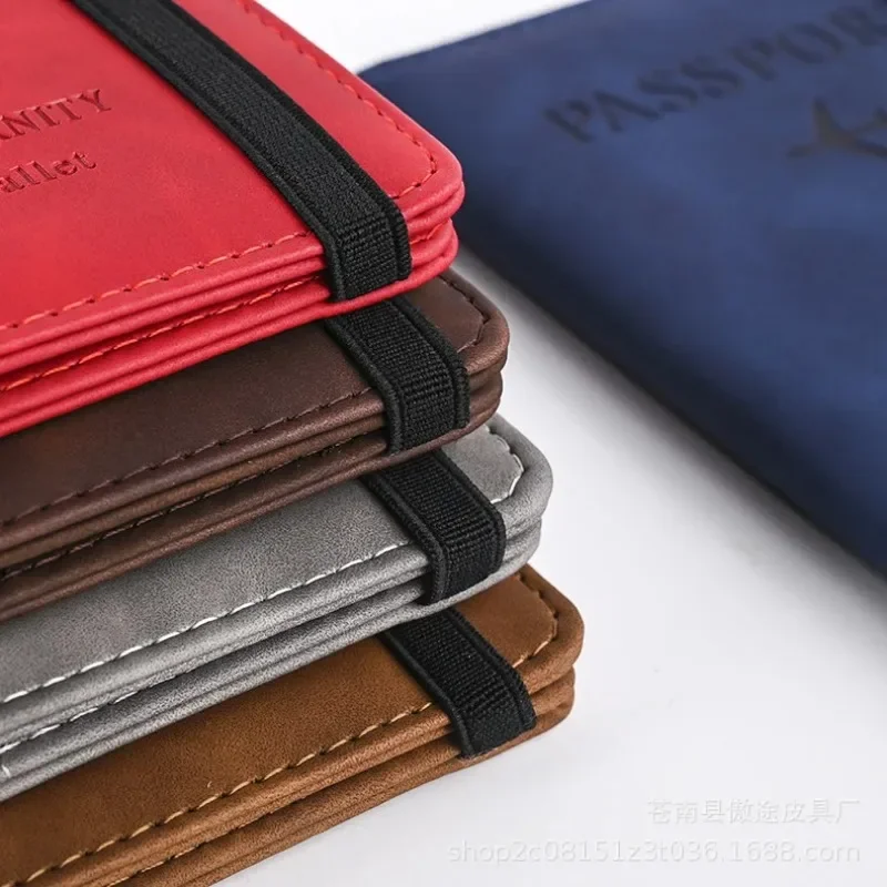 New Elastic Band Leather Passport Cover RFID Blocking For Cards Travel Passport Holder Wallet Document Organizer Case Men Women