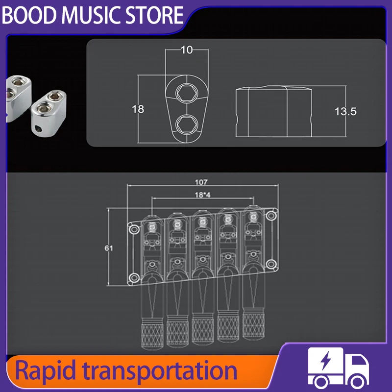 Headless Golden 5 Strings Bass Electric Bass Guitar Bridge with nut for Guitar manufacturer/repairman personal DIY enthusiast