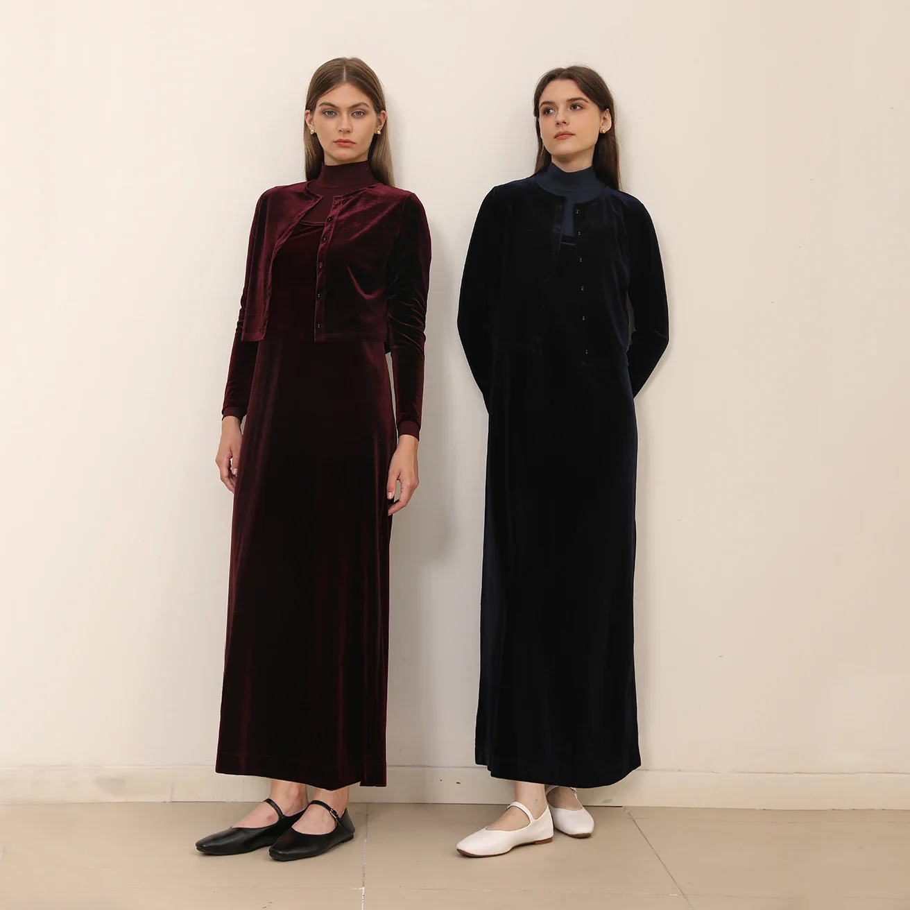 AP 2025 Autumn and Winter Women Velvet Cardigan and Strap Dress Elegant Lady Clothes Ribbed Modal Shirt Customized Three Colors