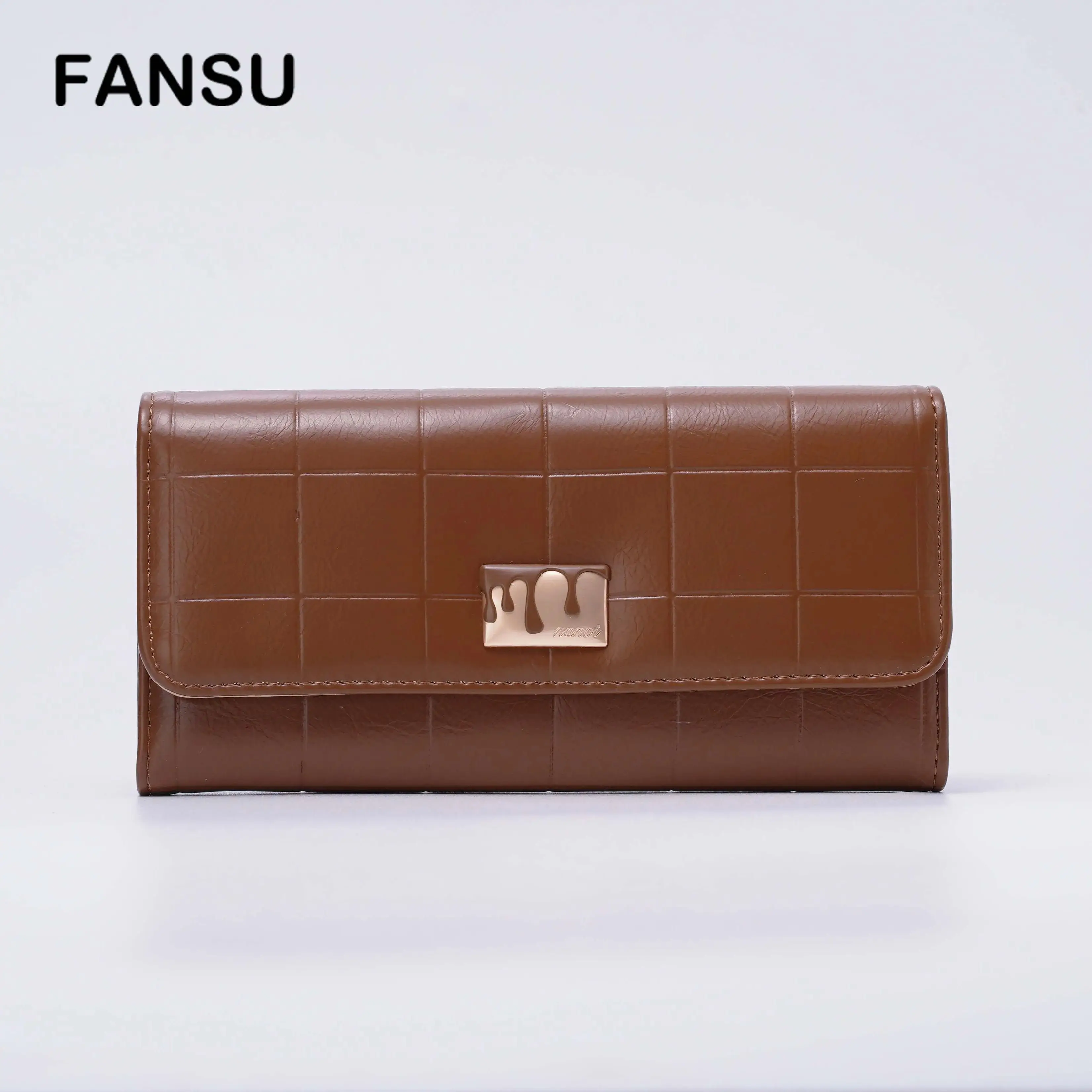 Women's Premium Feeling Plaid Pattern Long Wallet Portable Commuter Coin Purse 5 Colors Simple Credit Card Holder FANSU