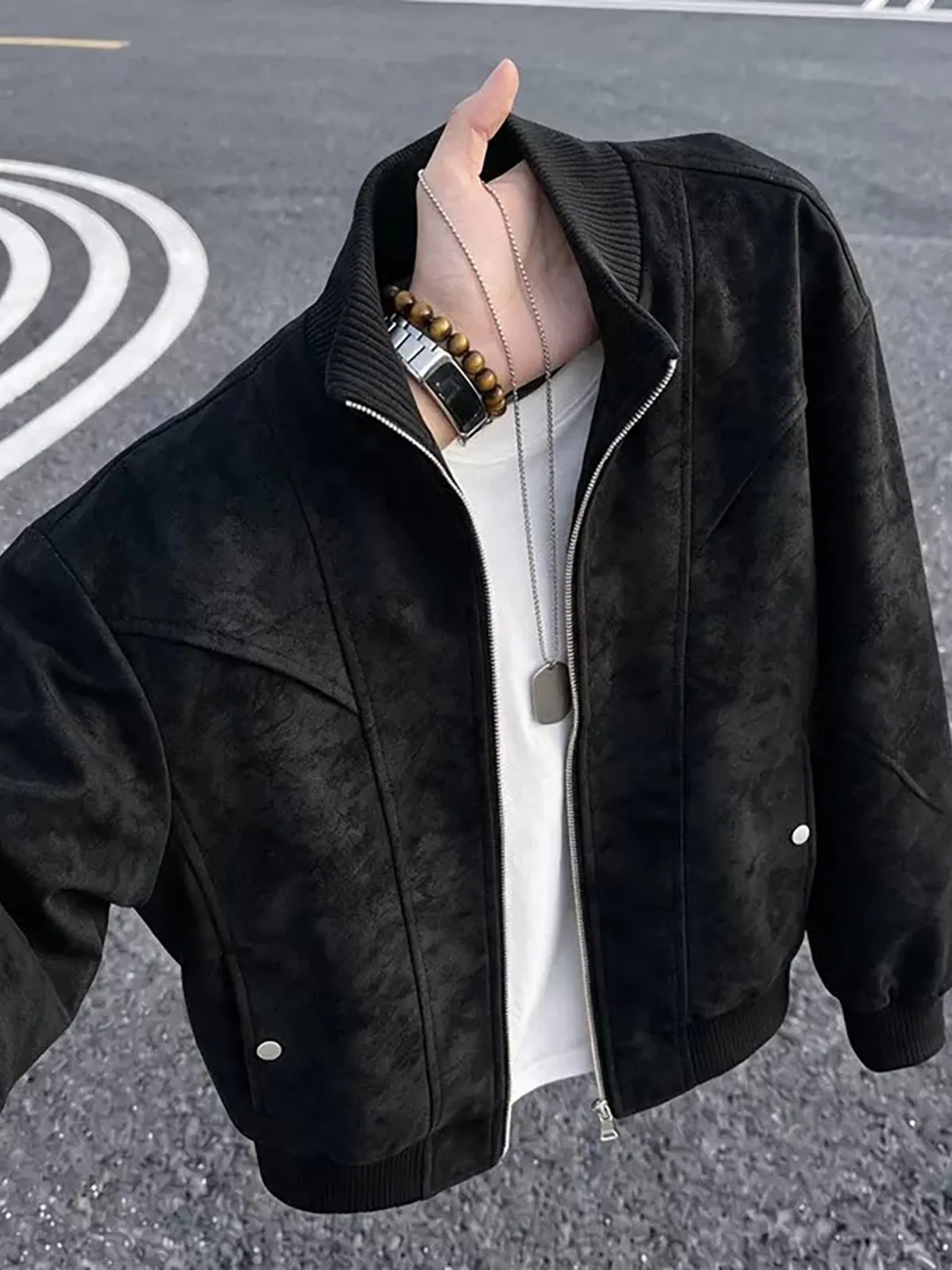 Retro Rivet Deconstructed PU Leather Flight Jacket Men's Fashion Autumn Merdeka Tie Dye Leather Jacket Handsome Stand Collar ...