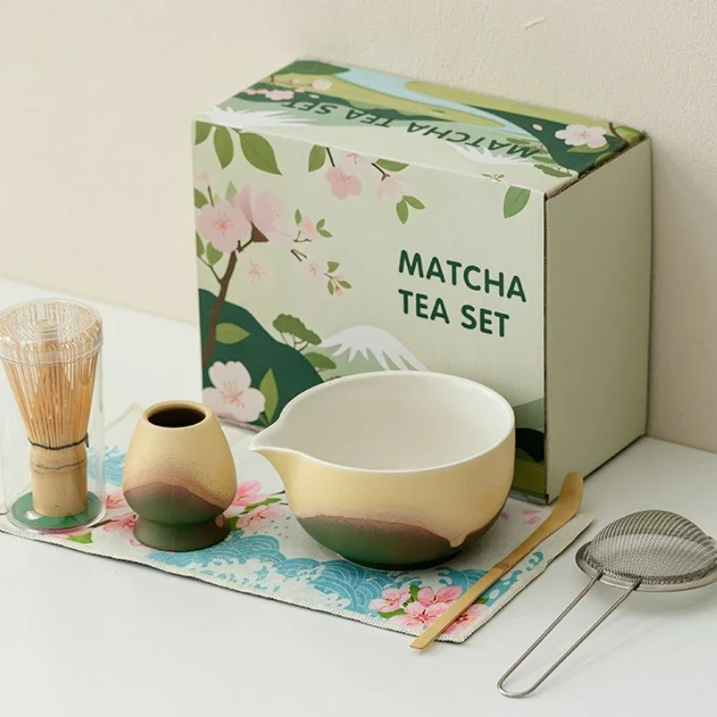 

8Pcs/Set Ceramic Matcha Teaset Elegant Traditiona Handmade Japanese-style Matcha Brush Teaspoon Making Tool Accessories Gift Box