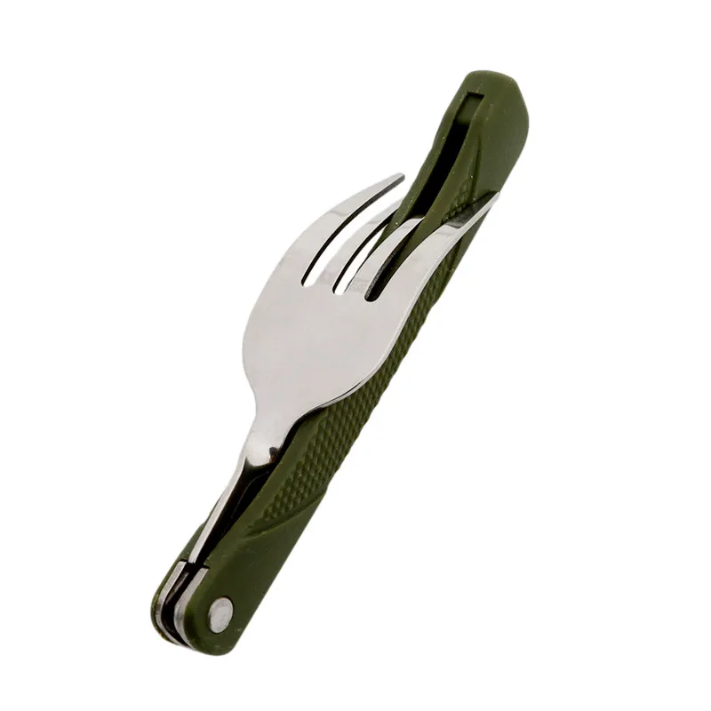 New Stainless Steel Portable Folding Cutlery Set Fork Knife With Army Green Pouch Survival Camping Bag Outdoor Cutlery Container