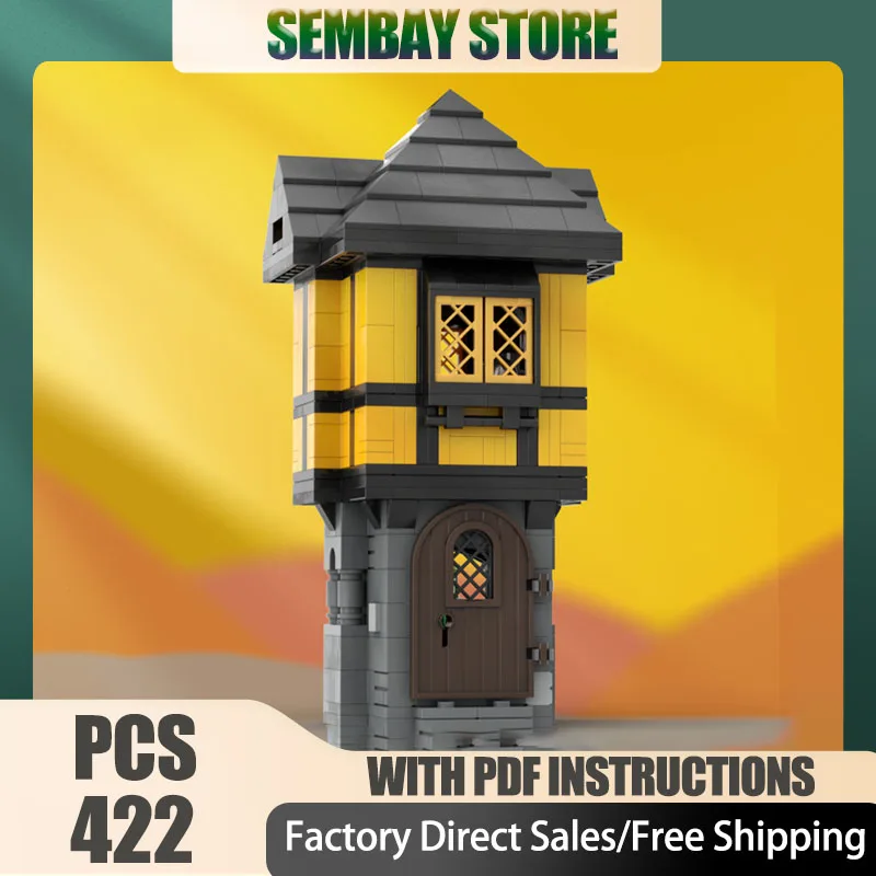 نموذج قلعة القرون الوسطى Moc قوالب بناء وحدات منزل القرون الوسطى الأصفر كتل تكنولوجيا عيد الميلاد لتقوم بها بنفسك لعبة هدايا البناء #1