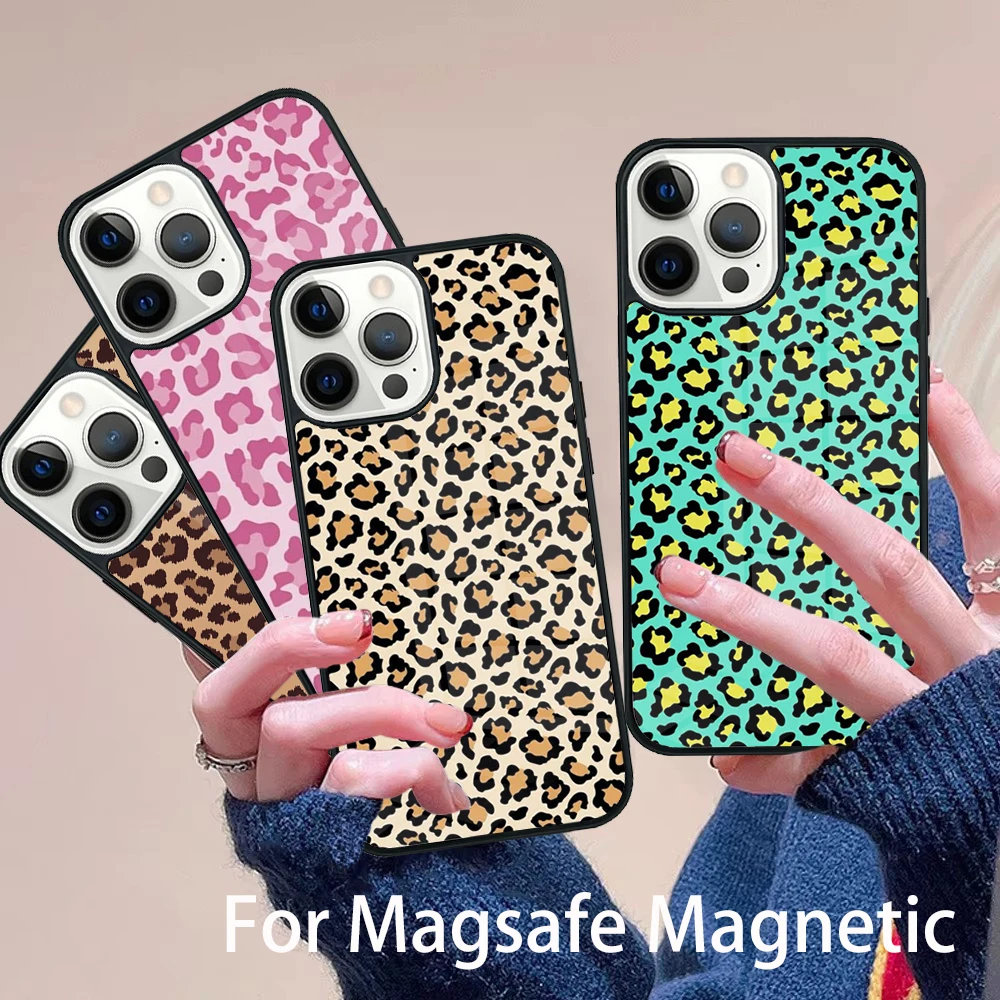 

Fashion Tiger Leopard Phone Case Magesafe Magnetic Wireless Charge Cover For IPhone 16 11 12 13 14 15 Pro Max Plus Mini
