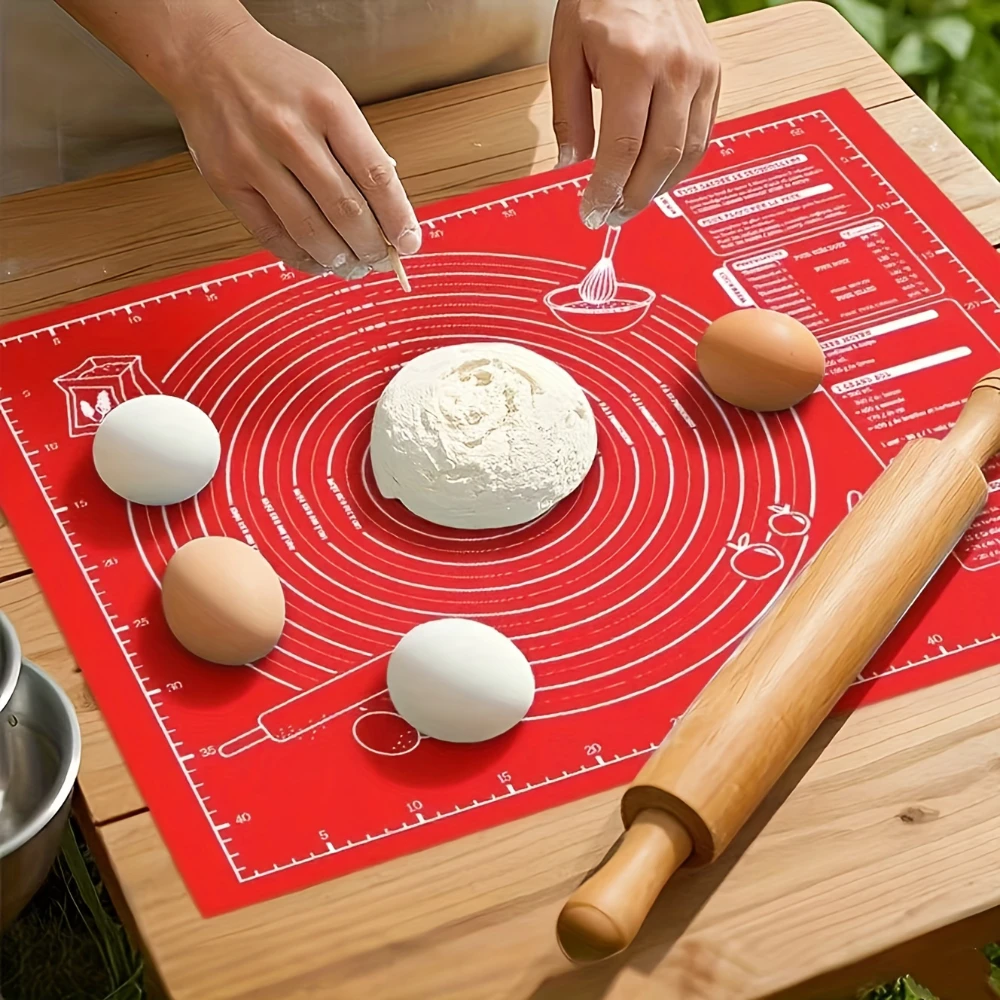 Red Thickened Non-Stick Batter Mat - Reusable, Easy-to-Clean Baking and Rolling Mat, Suitable for Pizza, Cakes, and Cookies