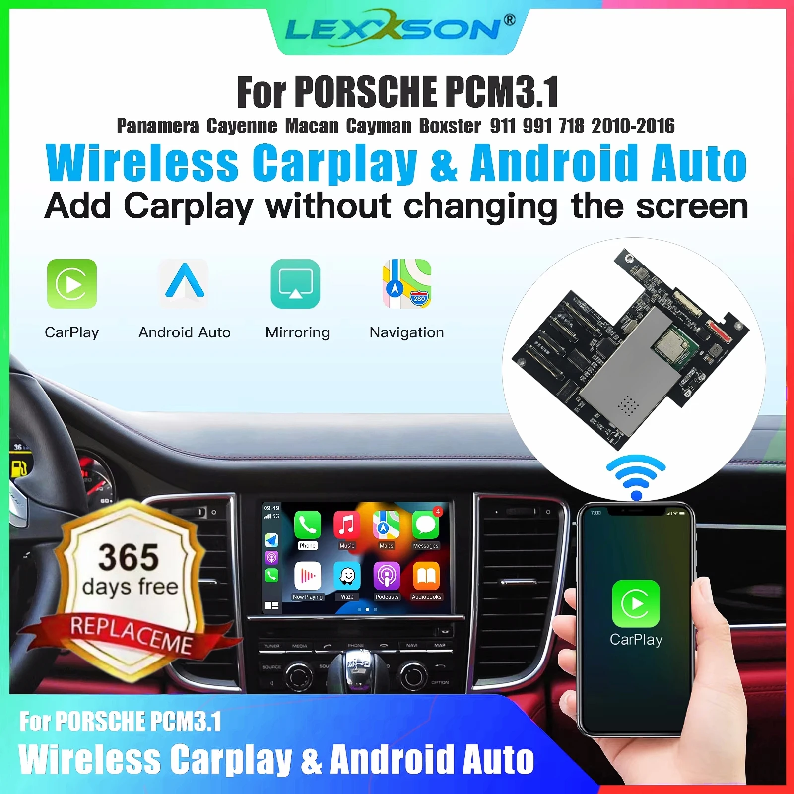 Module auto Android Carplay sans fil pour Porsche PCM3.1 Panamera Cayenne Cayman Macan Boxster 911 991 718 AirPlay lien miroir