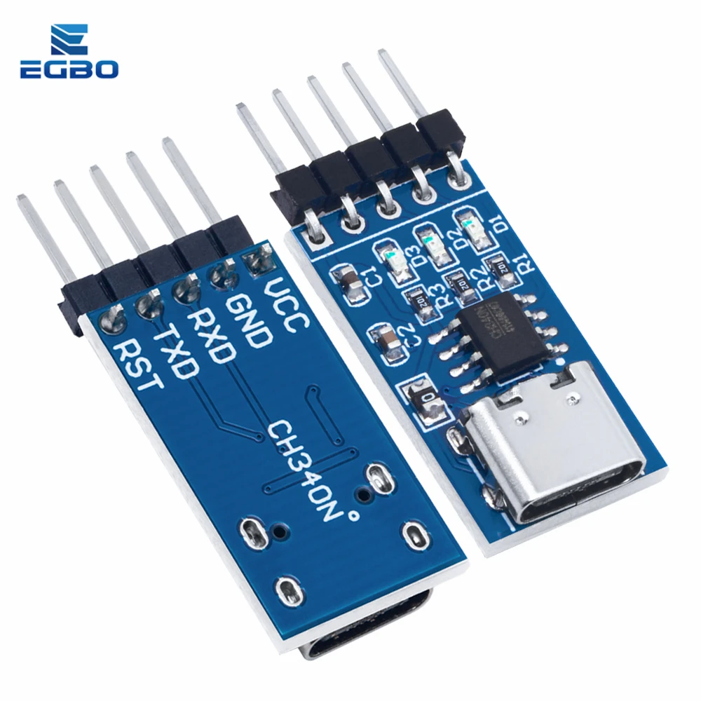EGBO Type-C USB إلى منفذ تسلسلي TTL ، وحدة CH340N ، CH340 ، DC ، خط تنزيل الفرش ، ترقية MCU ، 5V ، V ، 1-10