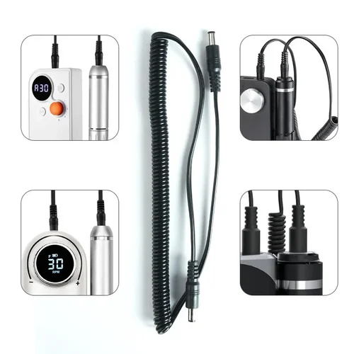 Imagen 2 del producto Lijadora de uñas de doble punta, Cable de conexión de mango, puerto CC, lijadora de uñas, reemplazo de cable de resorte, línea de clavo Universal de doble cabezal de 1/1, 5M