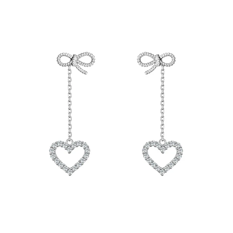 CIAXY Silver Color Bownot Stud Earrings for Women Hollow Heart Earring Korean Fashion Luxury Jewelry Party Gifts
