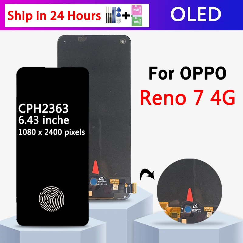 Super AMOLED For Oppo Reno7 4G LCD Display Touch Screen Digitizer Assembly For OPPO Reno 7 4G LCD CPH2363 Frame