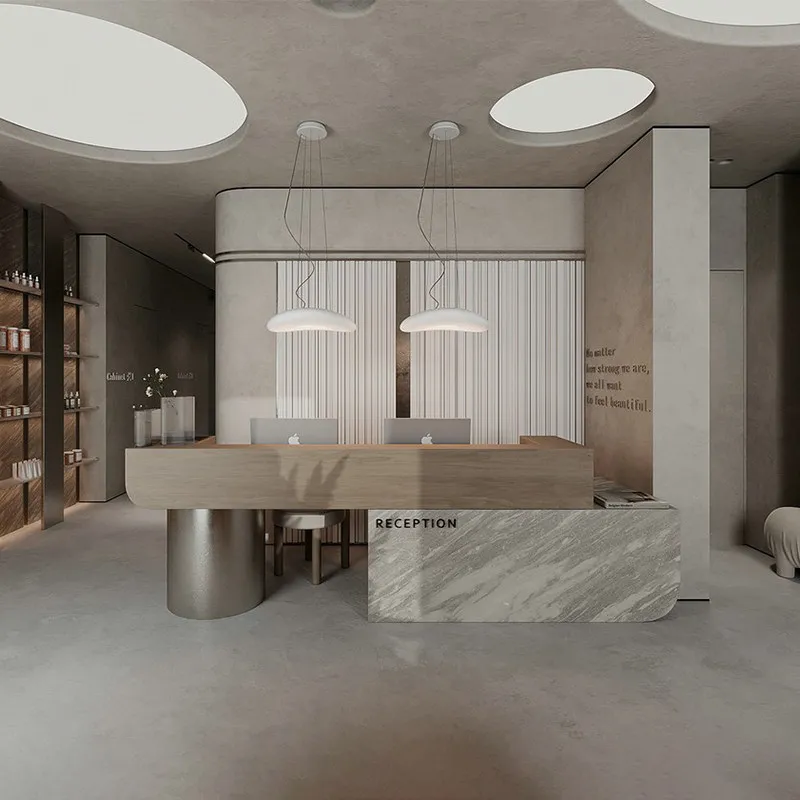 

Entry Lux Reinforced Reception Desks Stainless Grand Reception Desks Load-bearing Luxury Office Furniture Mesa De Recepção LJ40