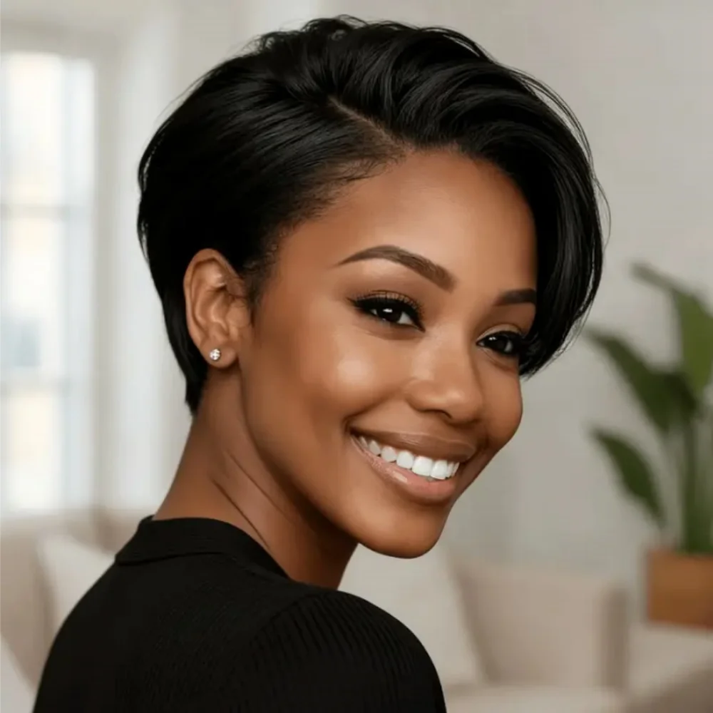 200% Pixie Cut Short Bob Wig Bone Straight Brazilian Hair Pixie Cut Wig Side Part Full Machine Made Wig Human Hair Wigs BPHW