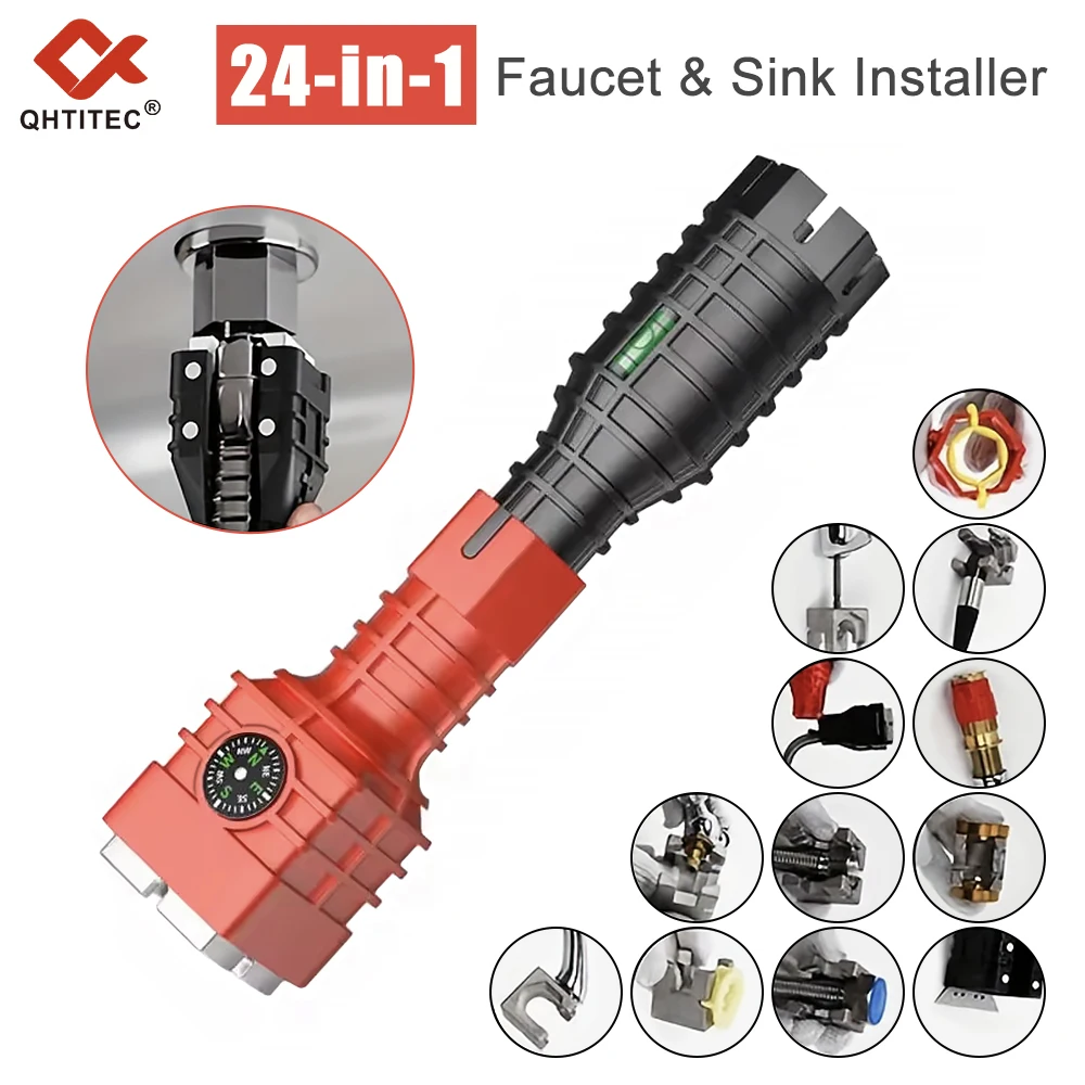 24 In 1 Sink Faucet Wrench Plumbing Repair Tool Handle Double Head Wrench Spanner Tool Installer Ratchet Wrench Set for Bathroo