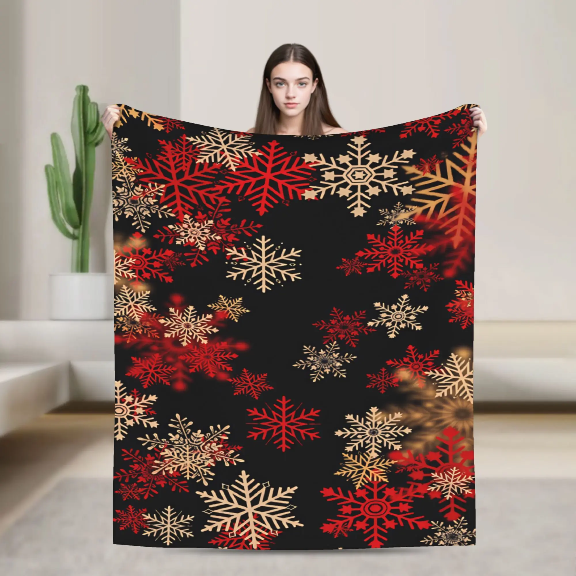 Warm Soft Blankets Decorative Mixed Red Brown Snowflake Bedding Throws  Flannel Bedspread For Bedroom Fashion Sofa Bed Cover