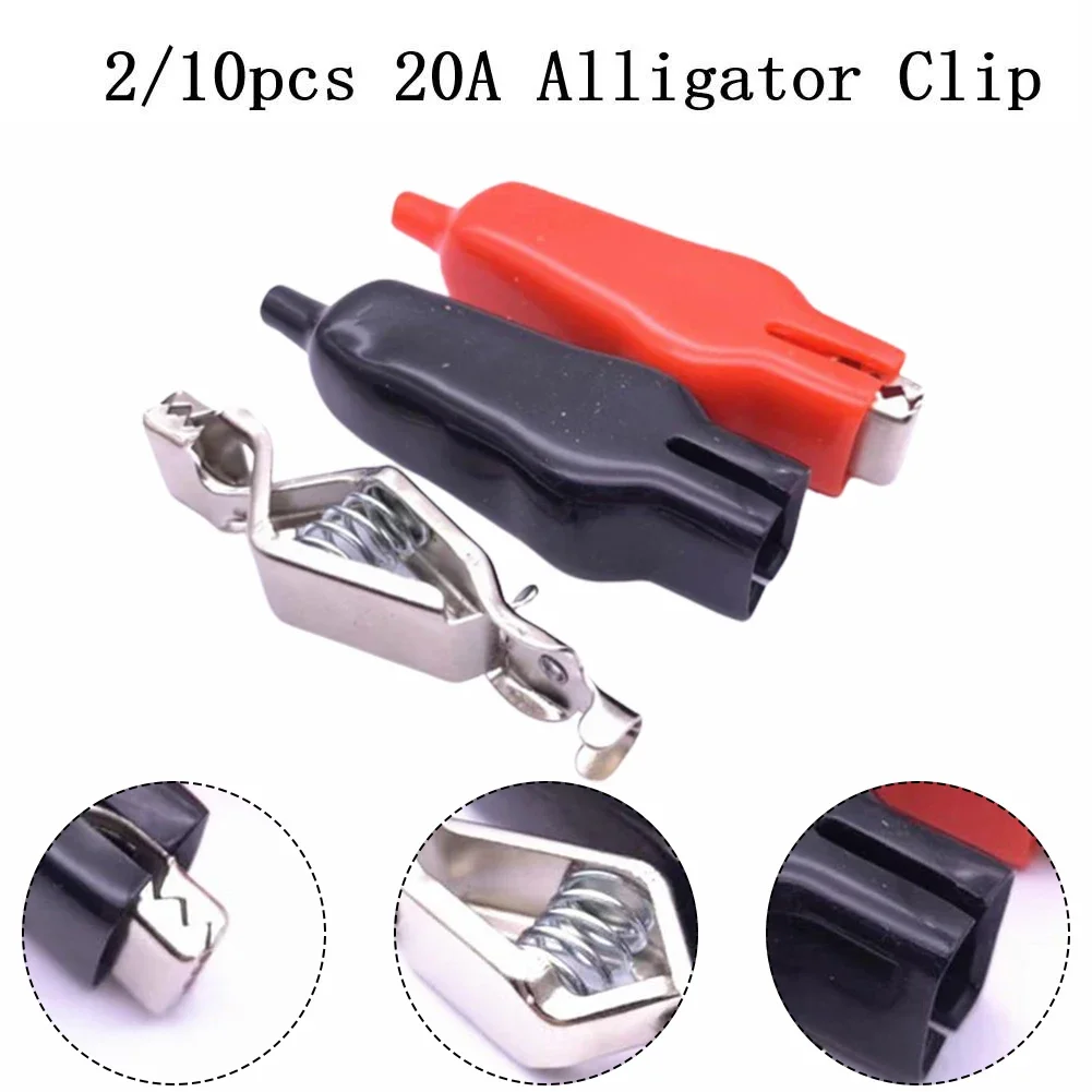 2/10Pcs For Alligator Clip 20A PVC Sheathed Insulated Battery Protection Testing Clip Spring Clip 70mm For Home Improvement