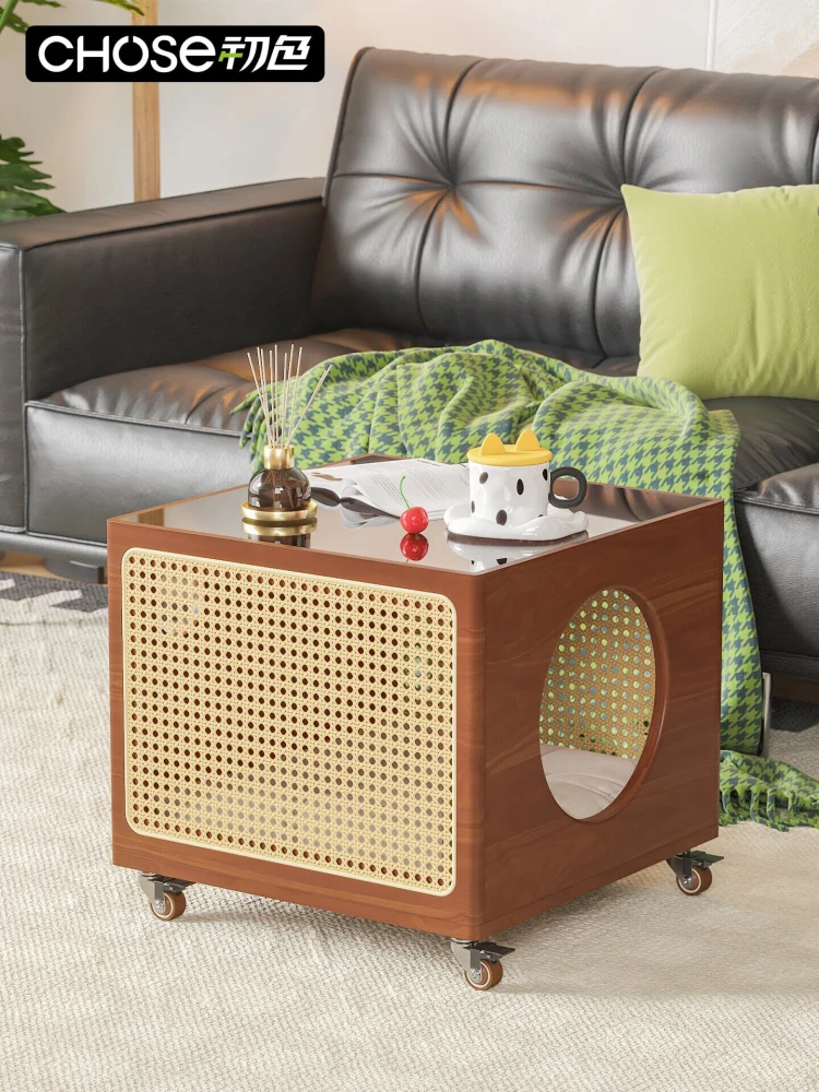 Mid-Century Modern Cat Bed&Nightstand - Multi-Functional Wooden Side Table with Storage Pet-Friendly Furniture for Small Spaces